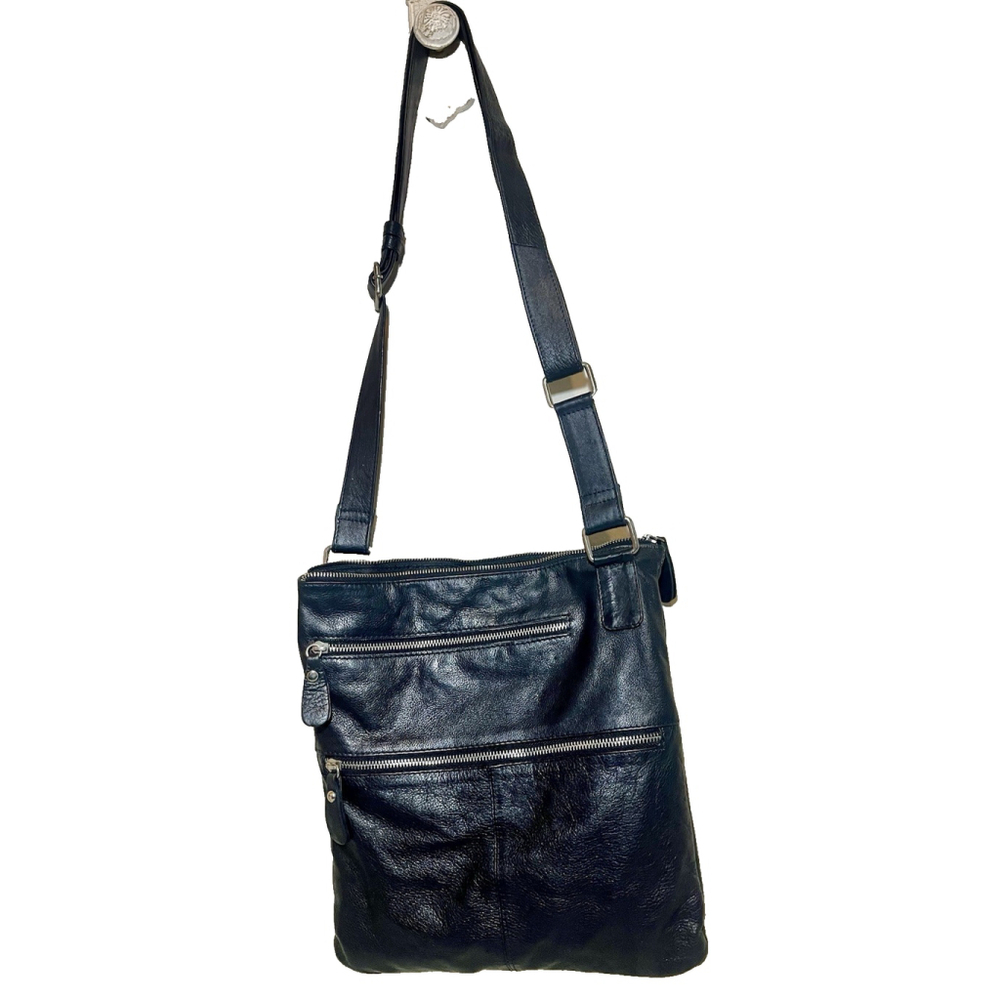 Marco Avane Black Leather Crossbody Bag 3 Italy Zippers Motorcycle Core Rock